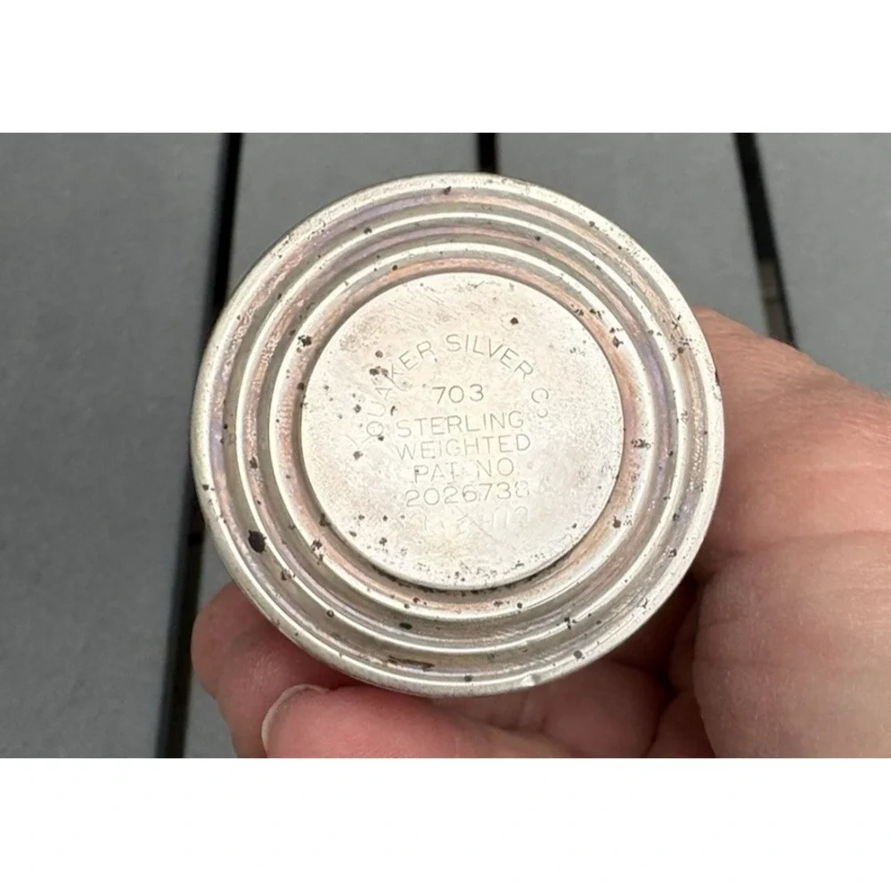 Vintage salt shakers Quaker Silver Co weighted sterling hurricane etched glass